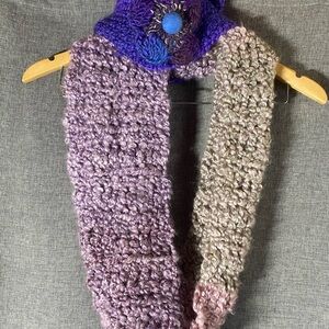 Handcrafted Purple and Gray Knit Scarf and purple hat